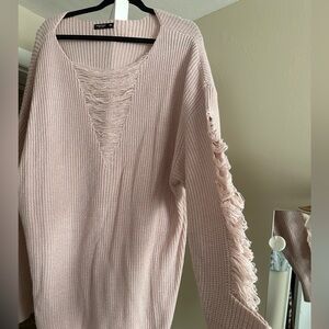 Elegant Pink Distressed Sweater